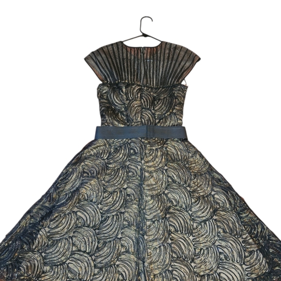 Tadashi Shoji Floral Black Gold Midi Cocktail Dress Size 6 - Picture 3 of 13